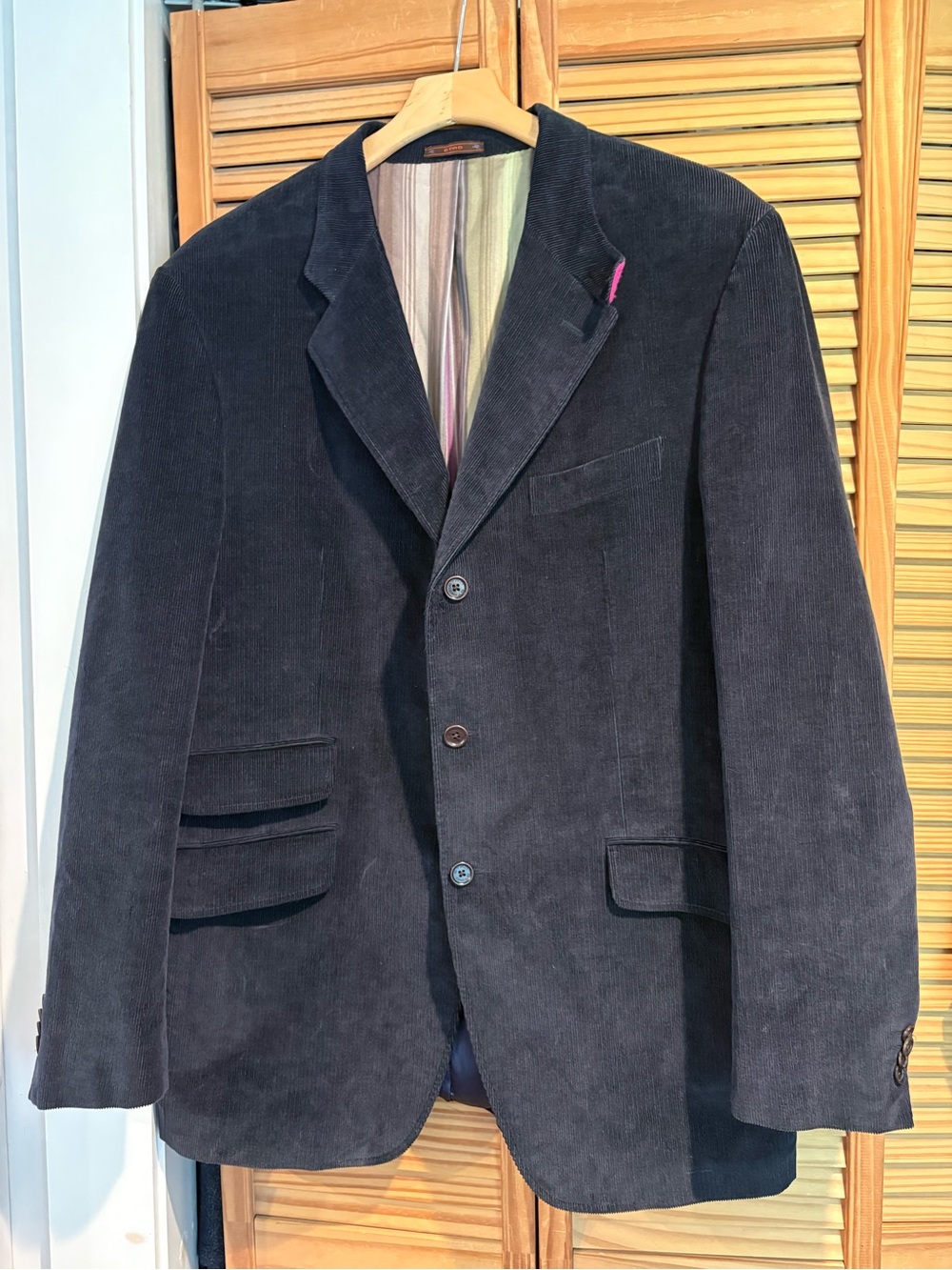 Etro Italian Luxury Men’s Navy Corduroy Blazer Jacket Cupro Stripe Lining Milano